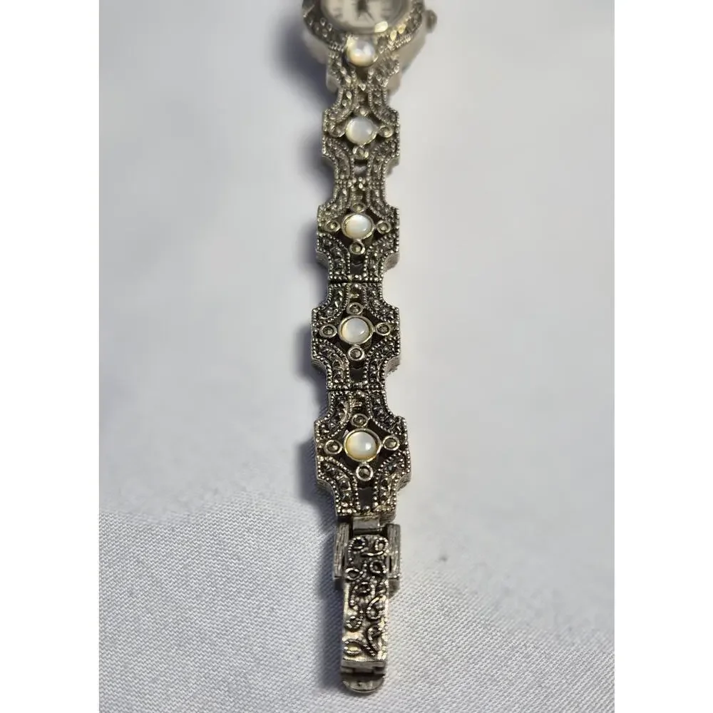 Vintage Fabergé Marcasite Mother of Pearl Watch LXF688 Art Deco Goth AS IS